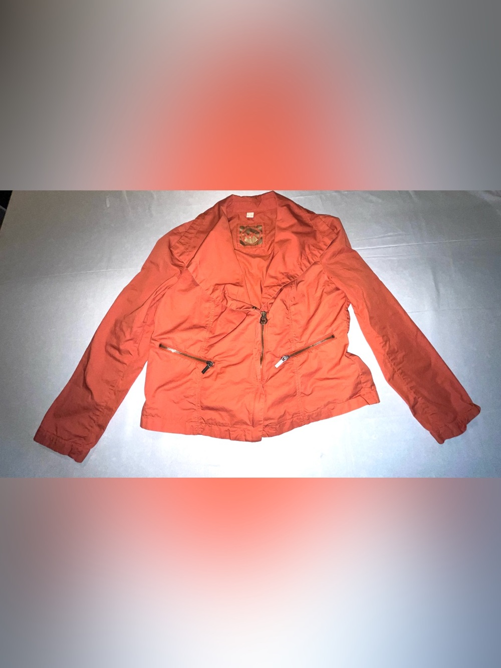 Michael Kors Rust Orange Cropped Jacket Asymmetrical Zip Moto Cotton Size XL